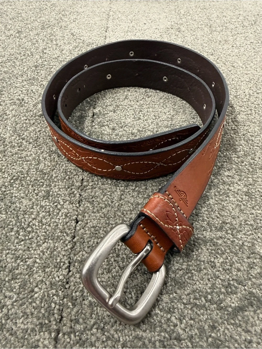 Dockers Belt Wm Large Brown Leather Embossed Stitched Studded Western